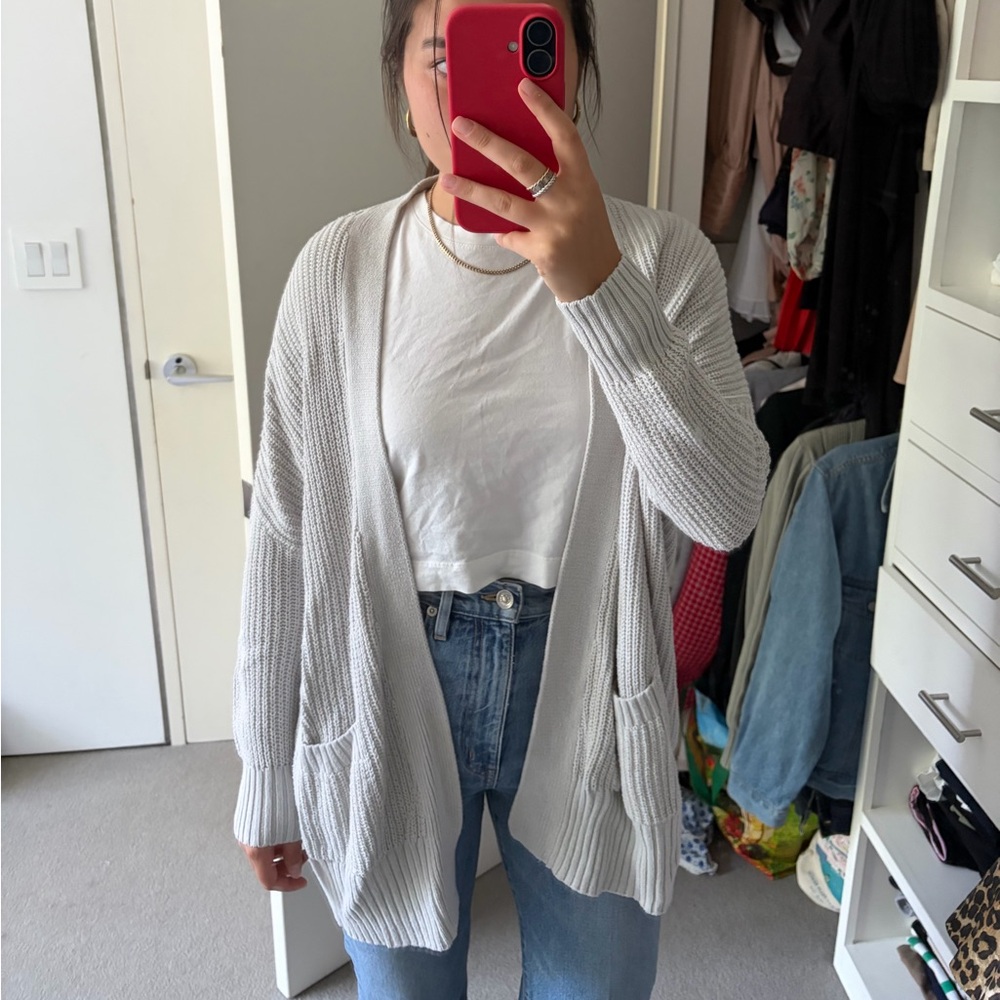 BDG Light Gray Open-Front Knit Cardigan